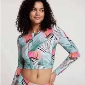NWT CALIA Swim Floral Agave Leaf Cropped Long Sleeve Top XL